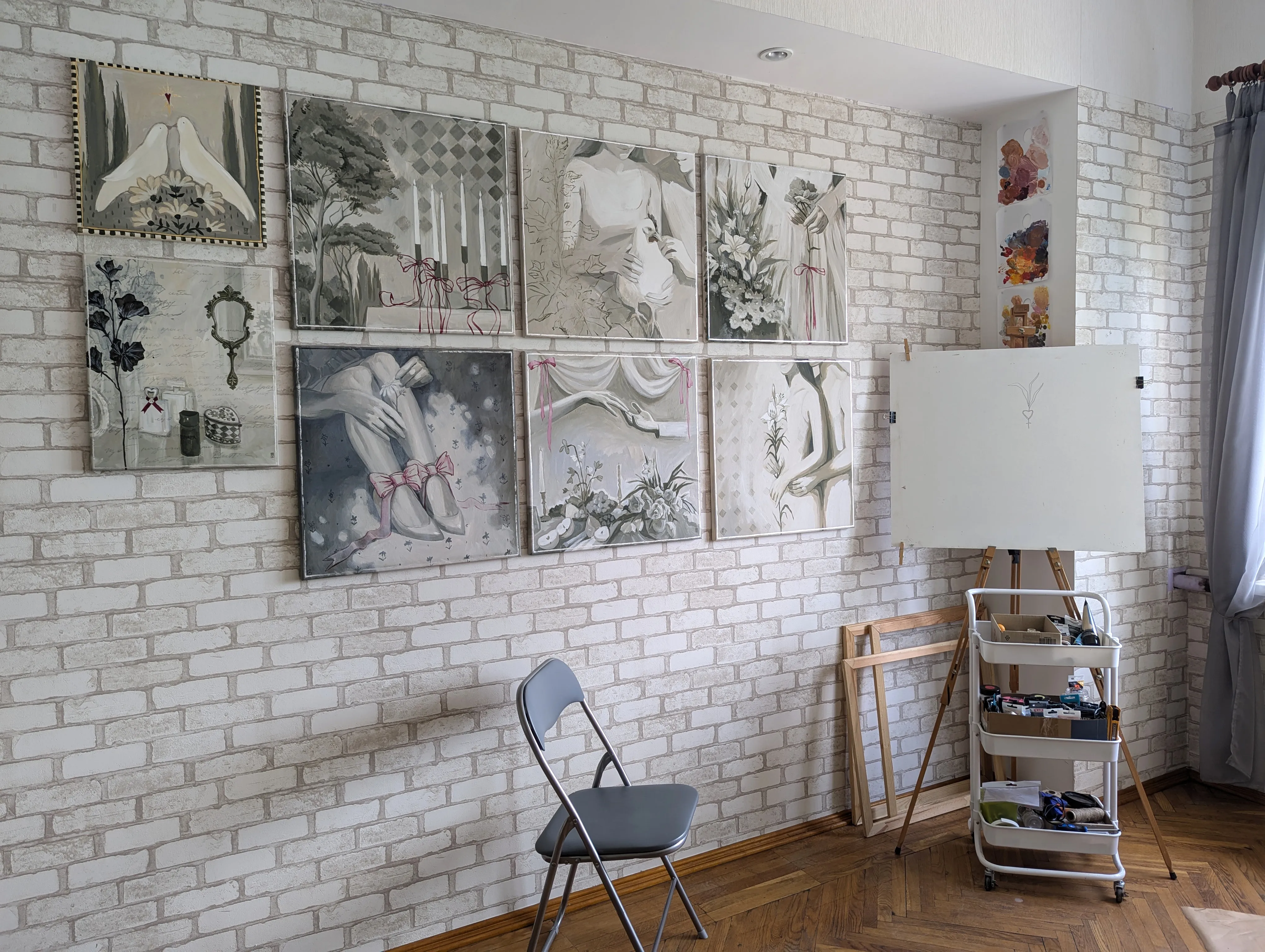 Image of Provence by Olha Vlasova, size: 60x60, made of Acrylic on canvas, Painting medium, from Ukraine, part of the Romanticization series, priced at €700 Photo 6 of 6.