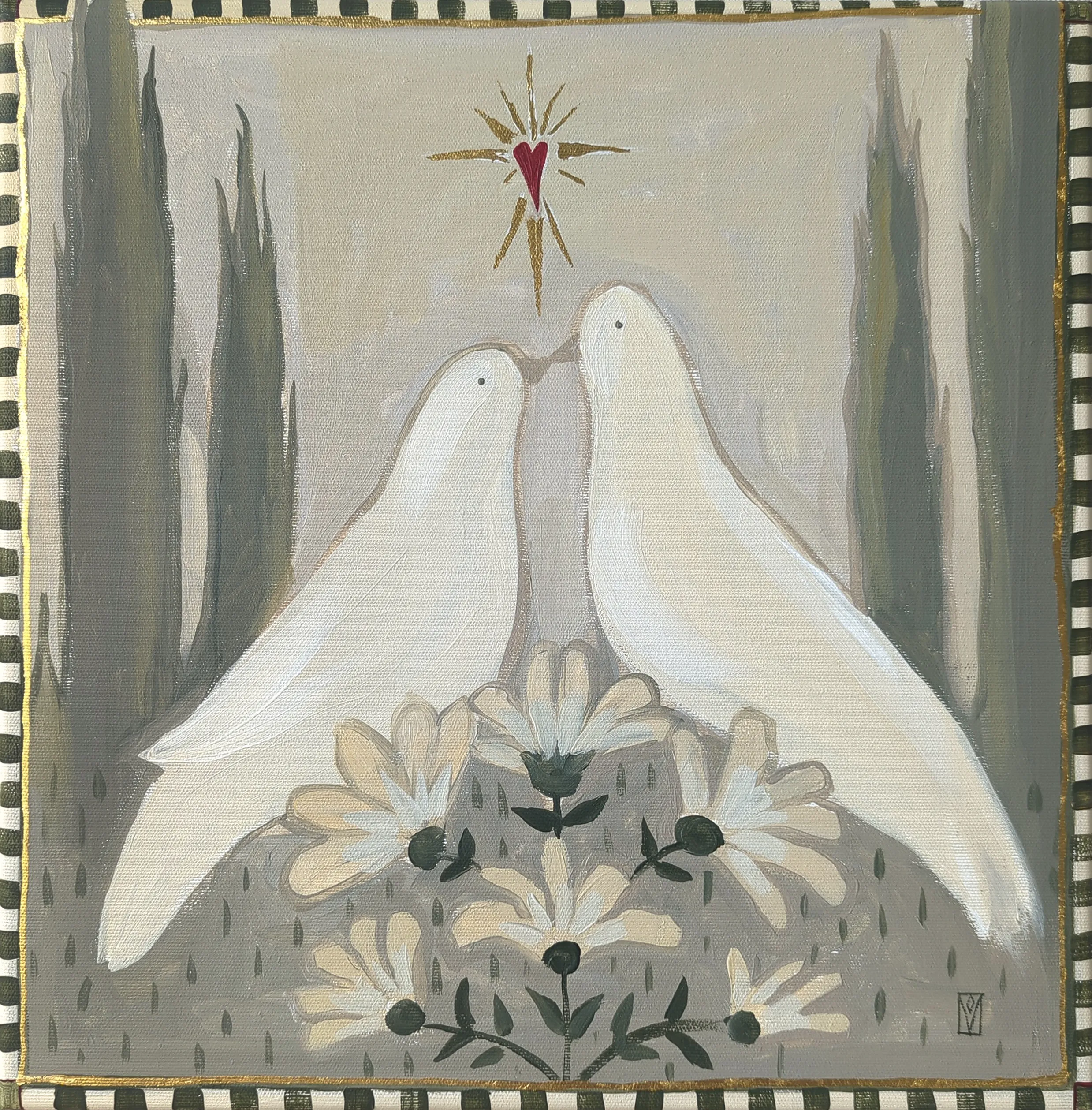 Image of Love doves by Olha Vlasova, size: 40x40, made of Acrylic on canvas, Painting medium, from Ukraine, part of the Romanticization series, priced at €450 Photo 1 of 6.
