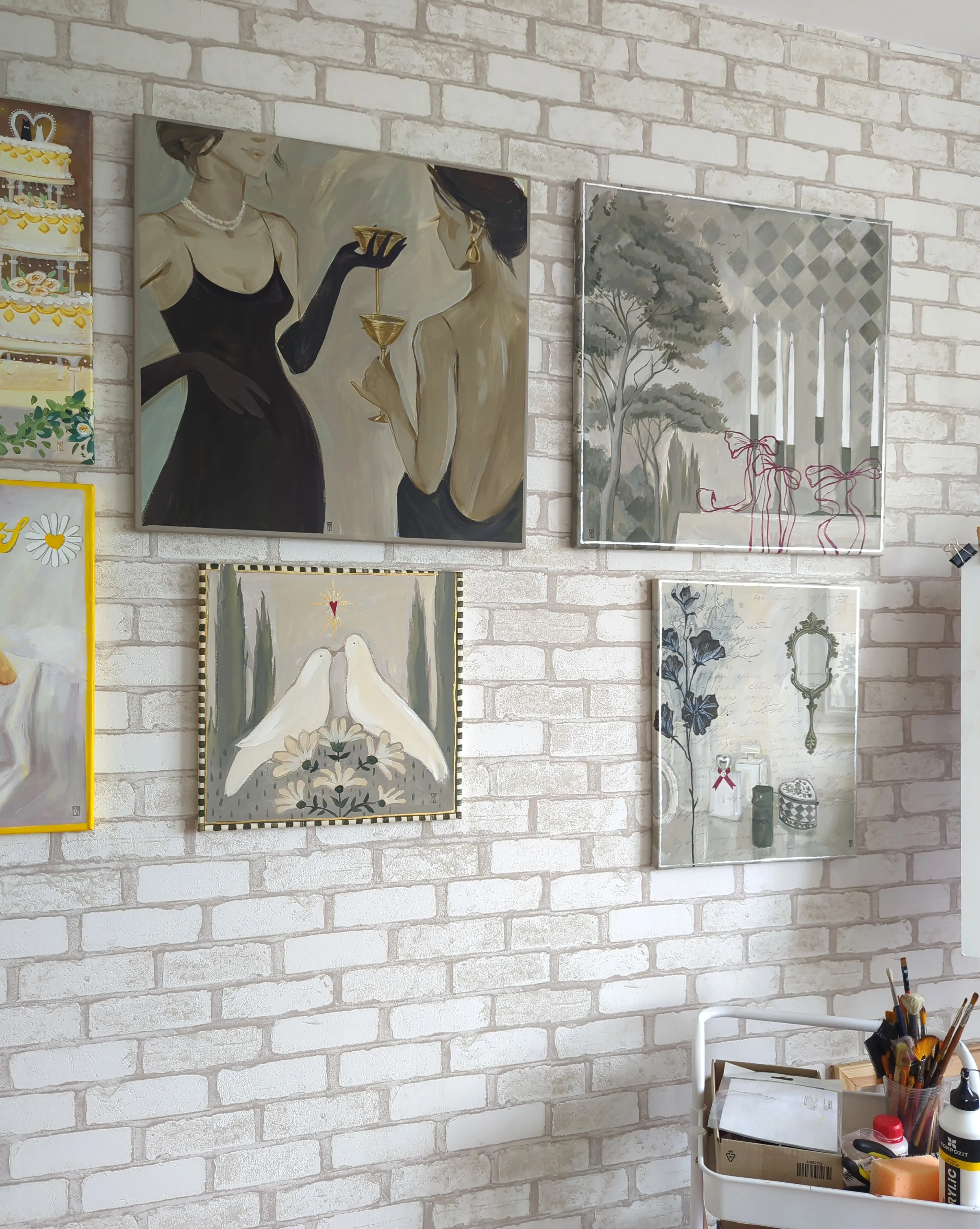 Image of Love doves by Olha Vlasova, size: 40x40, made of Acrylic on canvas, Painting medium, from Ukraine, part of the Romanticization series, priced at €450 Photo 6 of 6.