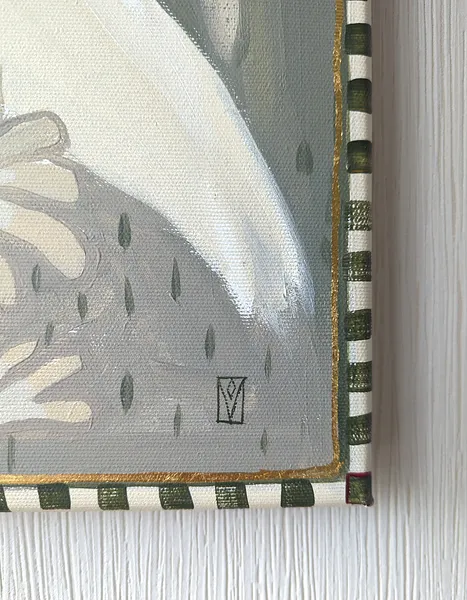 Image of Love doves by Olha Vlasova, size: 40x40, made of Acrylic on canvas, Painting medium, from Ukraine, part of the Romanticization series, priced at €450 Photo 5 of 6.