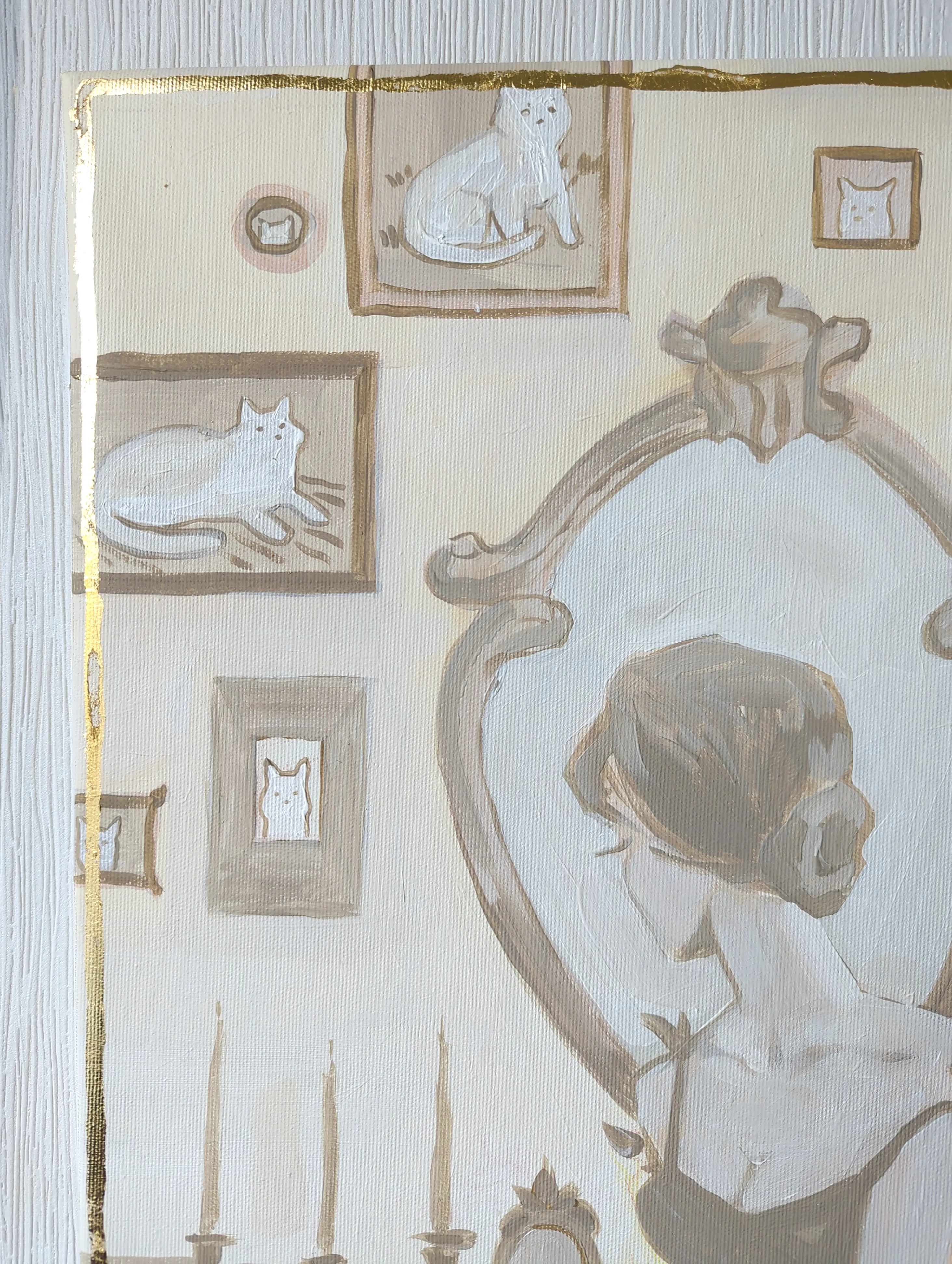 Image of Cat lady by Olha Vlasova, size: 50x40, made of Acrylic on canvas, Painting medium, from Ukraine, part of the Romanticization series, priced at €500 Photo 4 of 4.