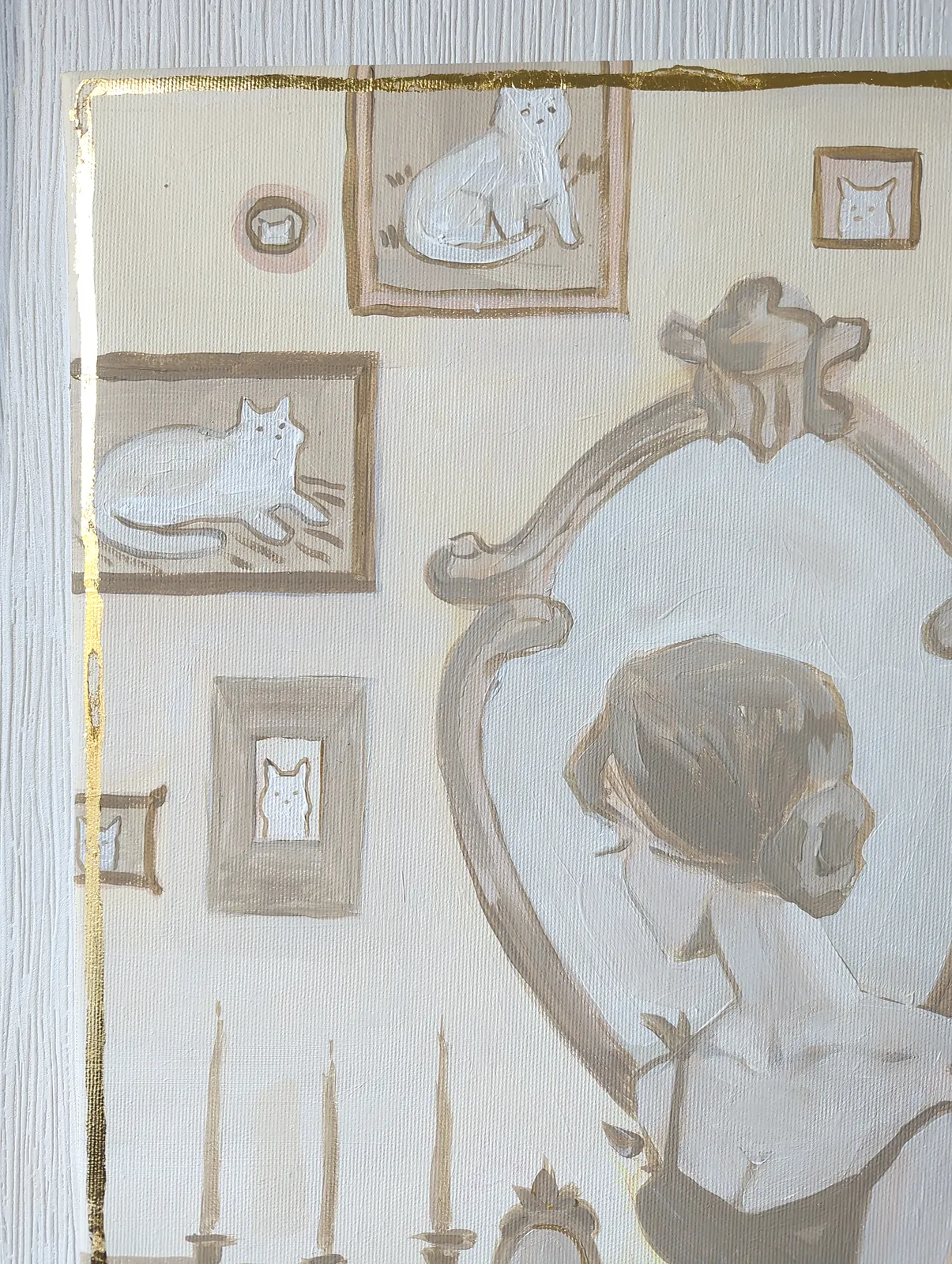 Image of Cat lady by Olha Vlasova, size: 50x40, made of Acrylic on canvas, Painting medium, from Ukraine, part of the Romanticization series, priced at €500 (≈ 26,035 грн) Photo 4 of 4.