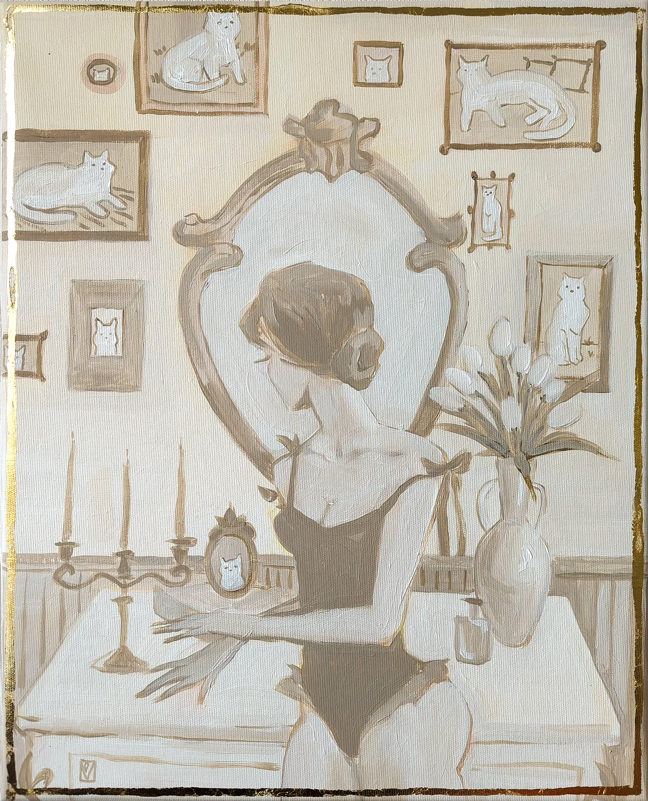 Image of Cat lady by Olha Vlasova, size: 50x40, made of Acrylic on canvas, Painting medium, from Ukraine, part of the Romanticization series, priced at €500 (≈ 26,035 грн) Photo 1 of 4.