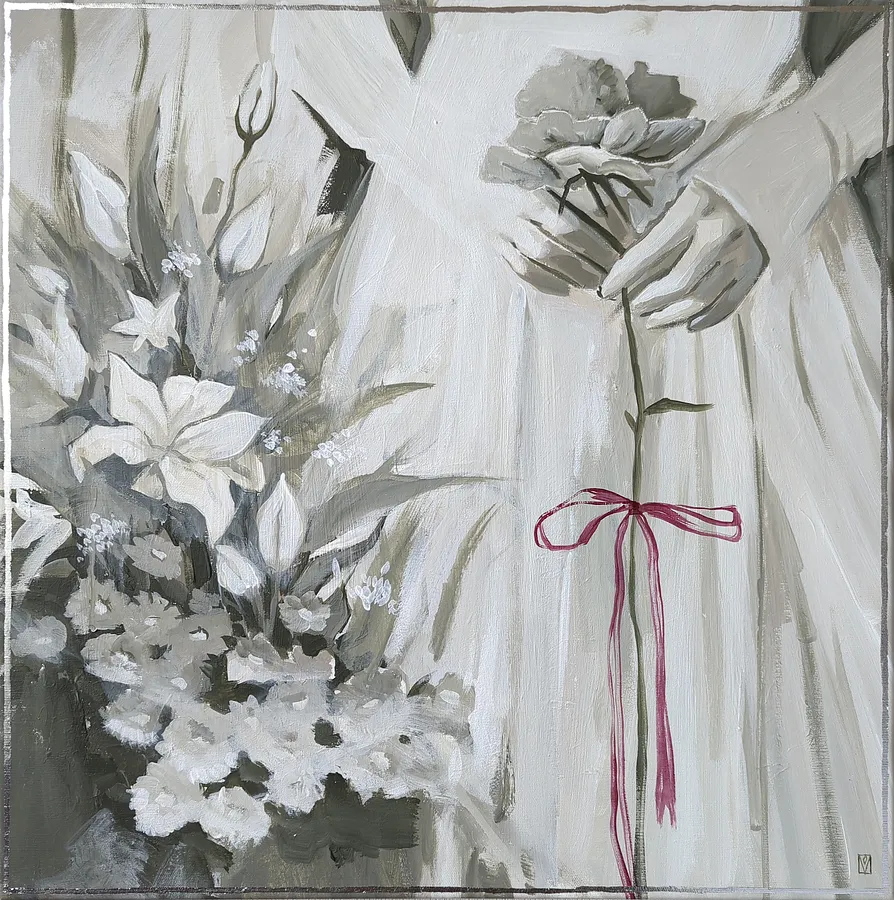 Image of Juliet by Olha Vlasova, size: 60x60 cm, made of Acrylic on canvas, Painting medium, from Ukraine, part of the Romanticization series, priced at €700