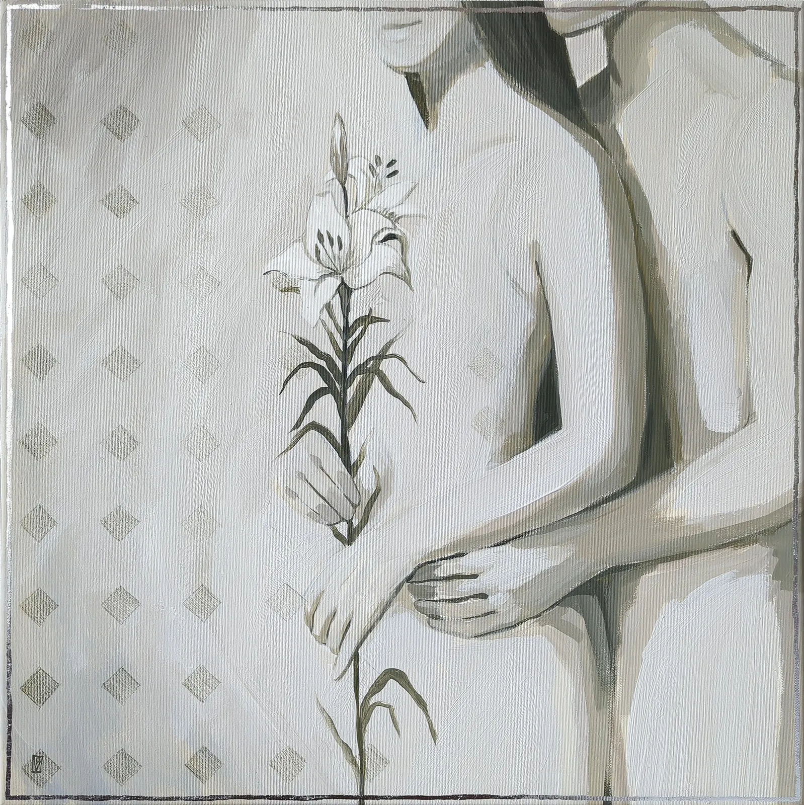 Image of Pure intimacy by Olha Vlasova, size: 60x60 cm, made of Acrylic on canvas, Painting medium, from Ukraine, part of the Romanticization series, priced at €700 (≈ 36,239 грн) Photo 1 of 6.