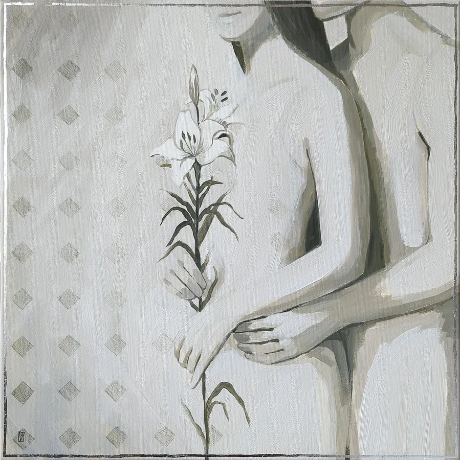 Image of Pure intimacy by Olha Vlasova, size: 60x60 cm, made of Acrylic on canvas, Painting medium, from Ukraine, part of the Romanticization series, priced at €700 (≈ 36,239 грн)