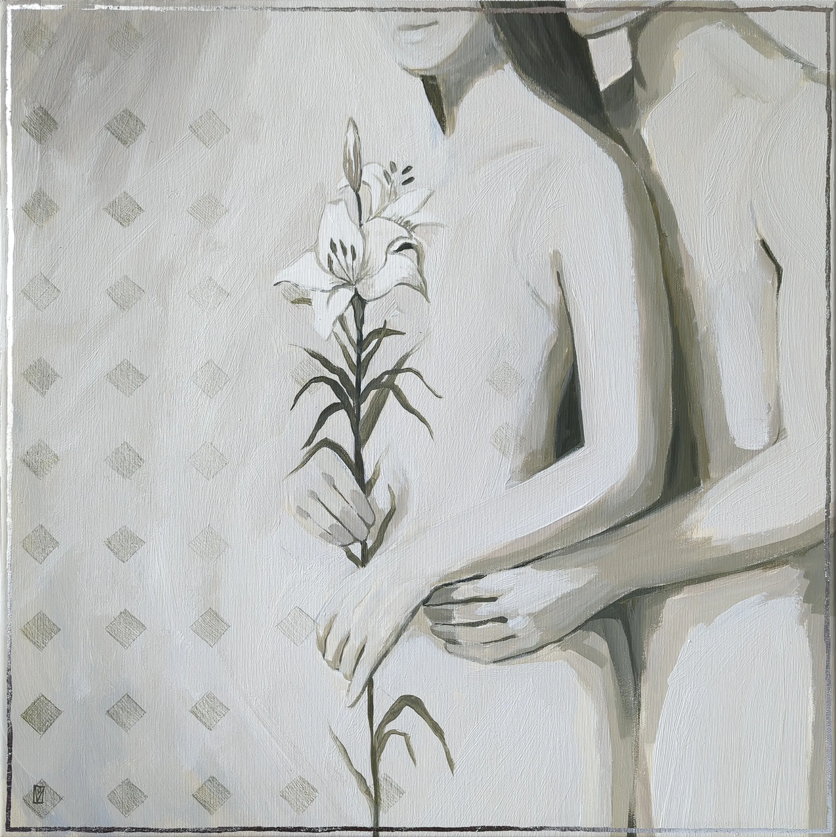 Image of Pure intimacy by Olha Vlasova, size: 60x60 cm, made of Acrylic on canvas, Painting medium, from Ukraine, part of the Romanticization series, priced at €700 Photo 1 of 6.