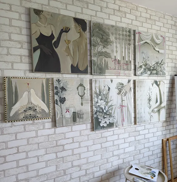 Image of A life well loved by Olha Vlasova, size: 60x60 cm, made of Acrylic on canvas, Painting medium, from Ukraine, part of the Romanticization series, priced at €700 Photo 2 of 6.