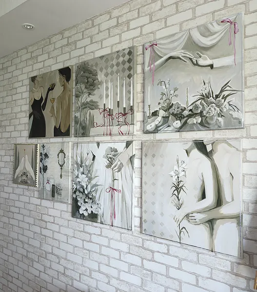 Image of Juliet by Olha Vlasova, size: 60x60 cm, made of Acrylic on canvas, Painting medium, from Ukraine, part of the Romanticization series, priced at €700 Photo 2 of 5.