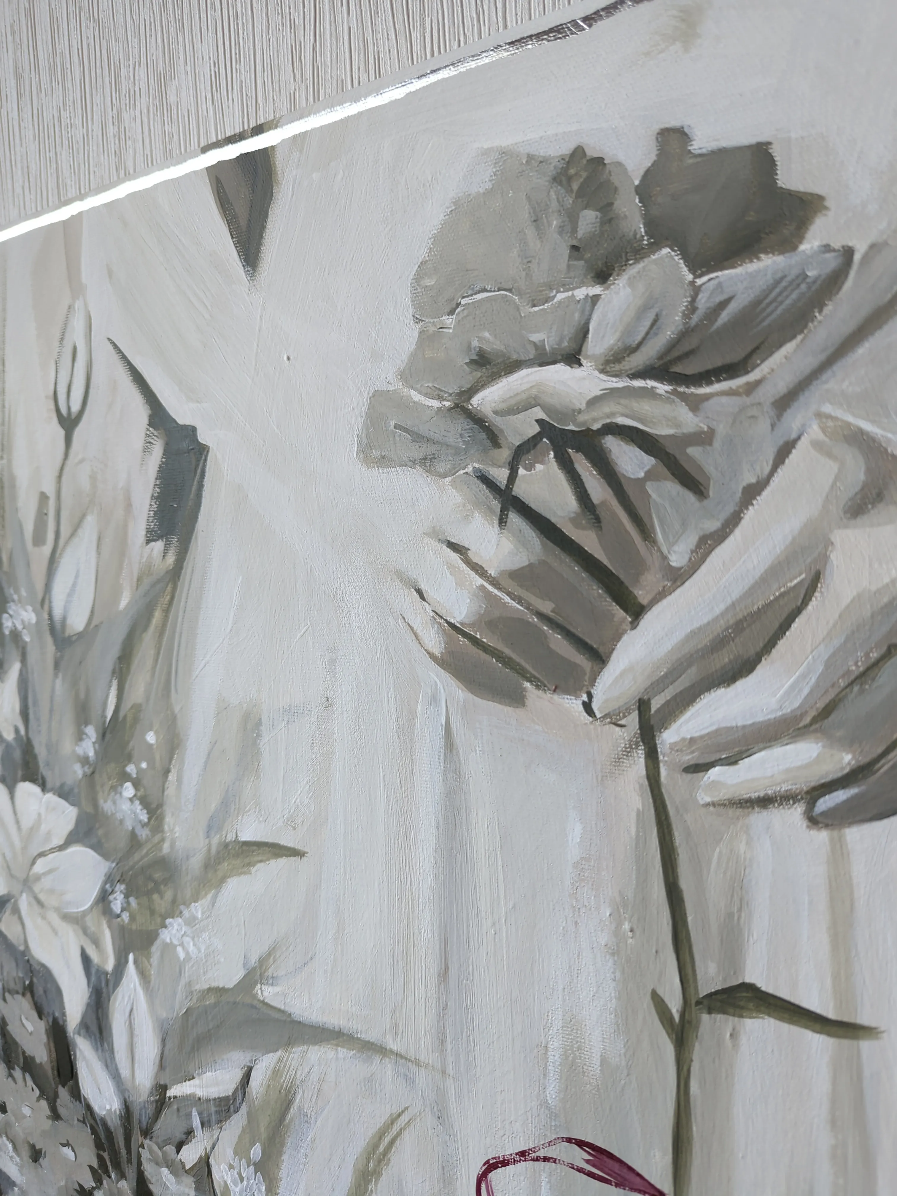 Image of Juliet by Olha Vlasova, size: 60x60 cm, made of Acrylic on canvas, Painting medium, from Ukraine, part of the Romanticization series, priced at €700 Photo 4 of 5.