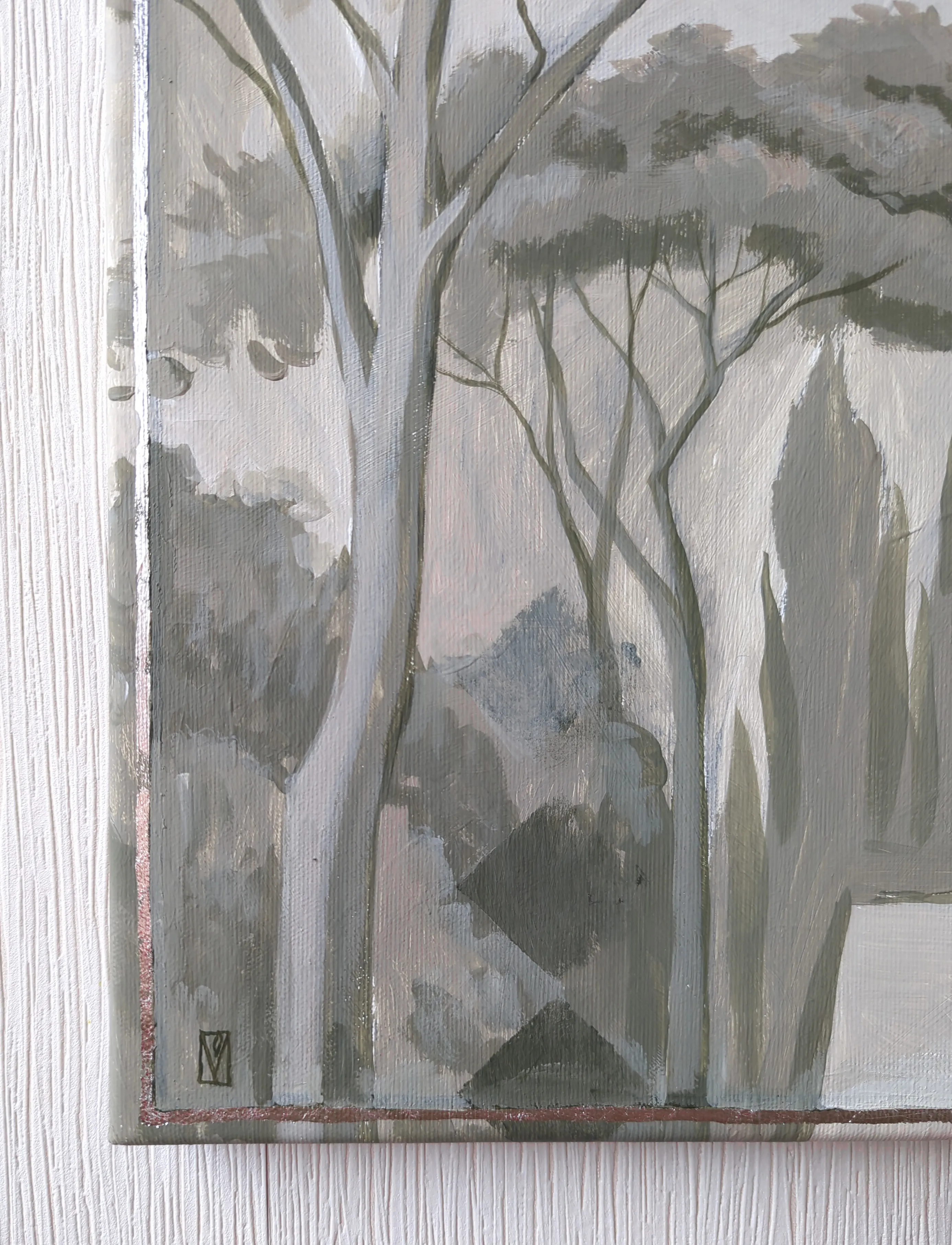 Image of Candlelit harmony by Olha Vlasova, size: 60x60 cm, made of Acrylic on canvas, Painting medium, from Ukraine, part of the Romanticization series, priced at €700 Photo 2 of 4.