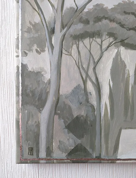 Image of Candlelit harmony by Olha Vlasova, size: 60x60 cm, made of Acrylic on canvas, Painting medium, from Ukraine, part of the Romanticization series, priced at €700 Photo 2 of 4.